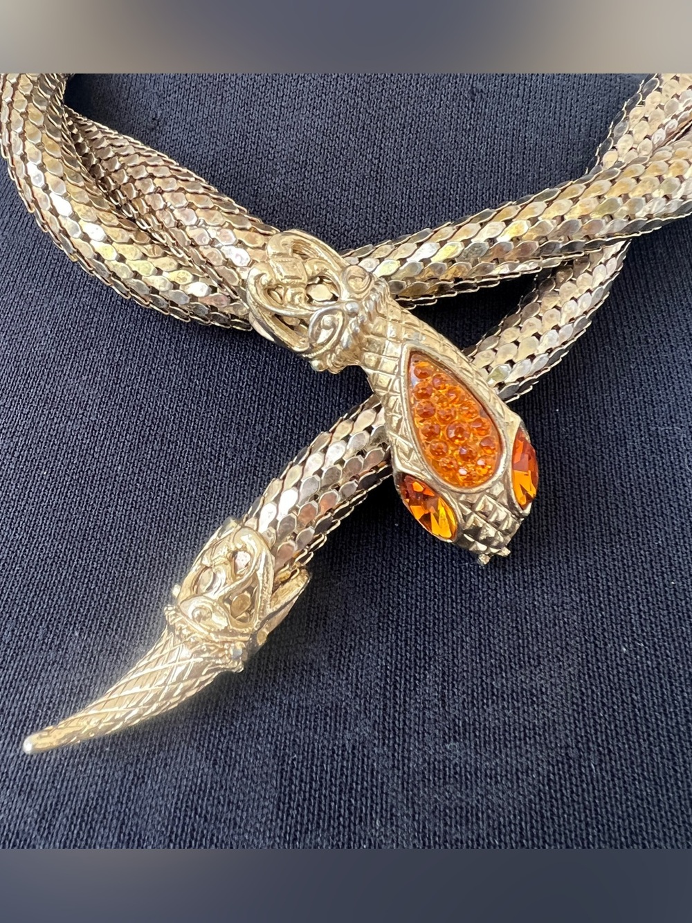 Whiting & Davis Signed Mesh Snake Belt Lariat Necklace in Gold 42” - Picture 11 of 13